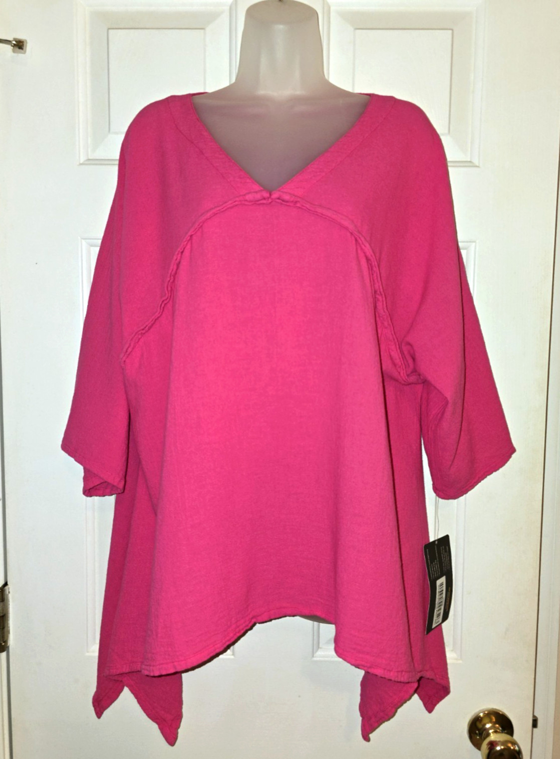 Abaca Cotton Gauze Tunic Top Resortwear Pink Asymmetric 1 Sz Coastal Grandma NWT