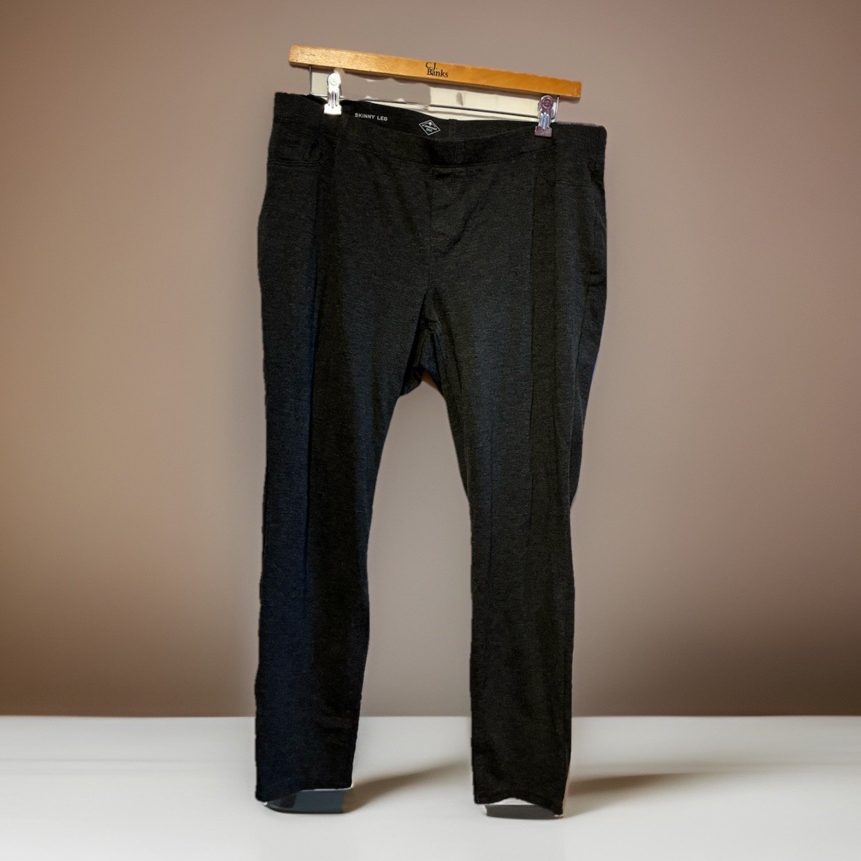 Women’s Skinny Leg Ponte Pants Dark Gray Stretch Pull On Size IX