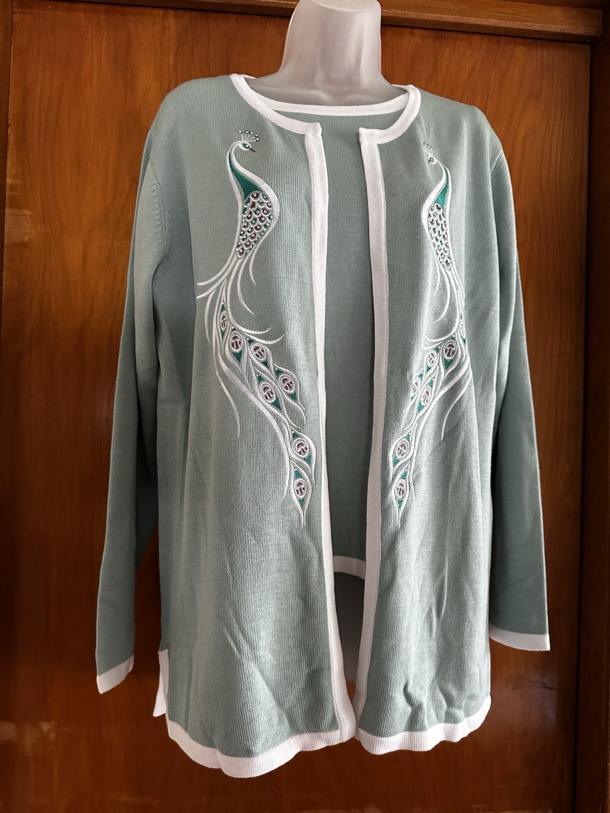 Bob Mackie Wearable Art Peacock Twinset Cardigan Tank Sweater Medium VTG