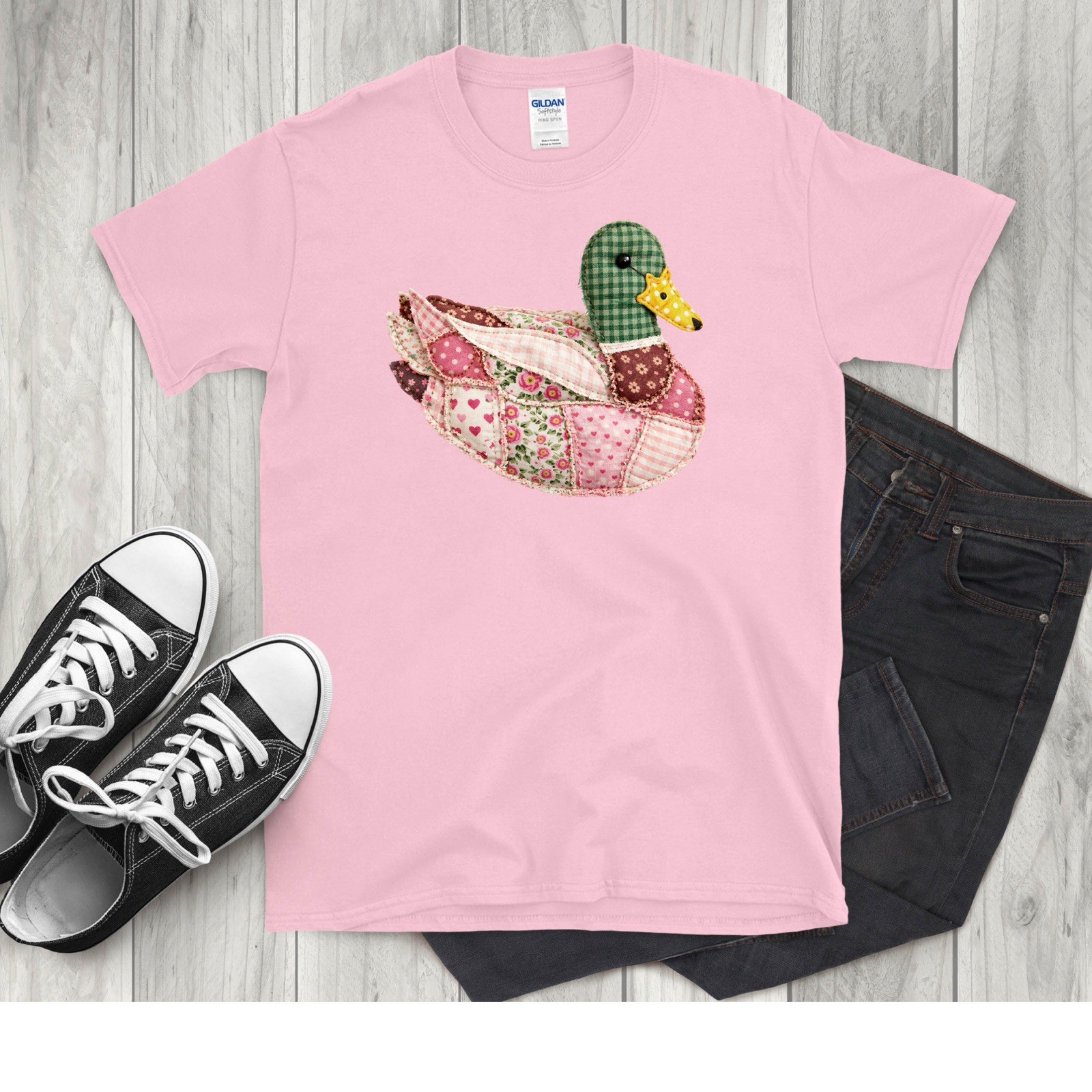 Faux Patchwork Quilted Mallard Duck, Grandma Core,Unisex T Shirt S,M,L,XL,2X,3X