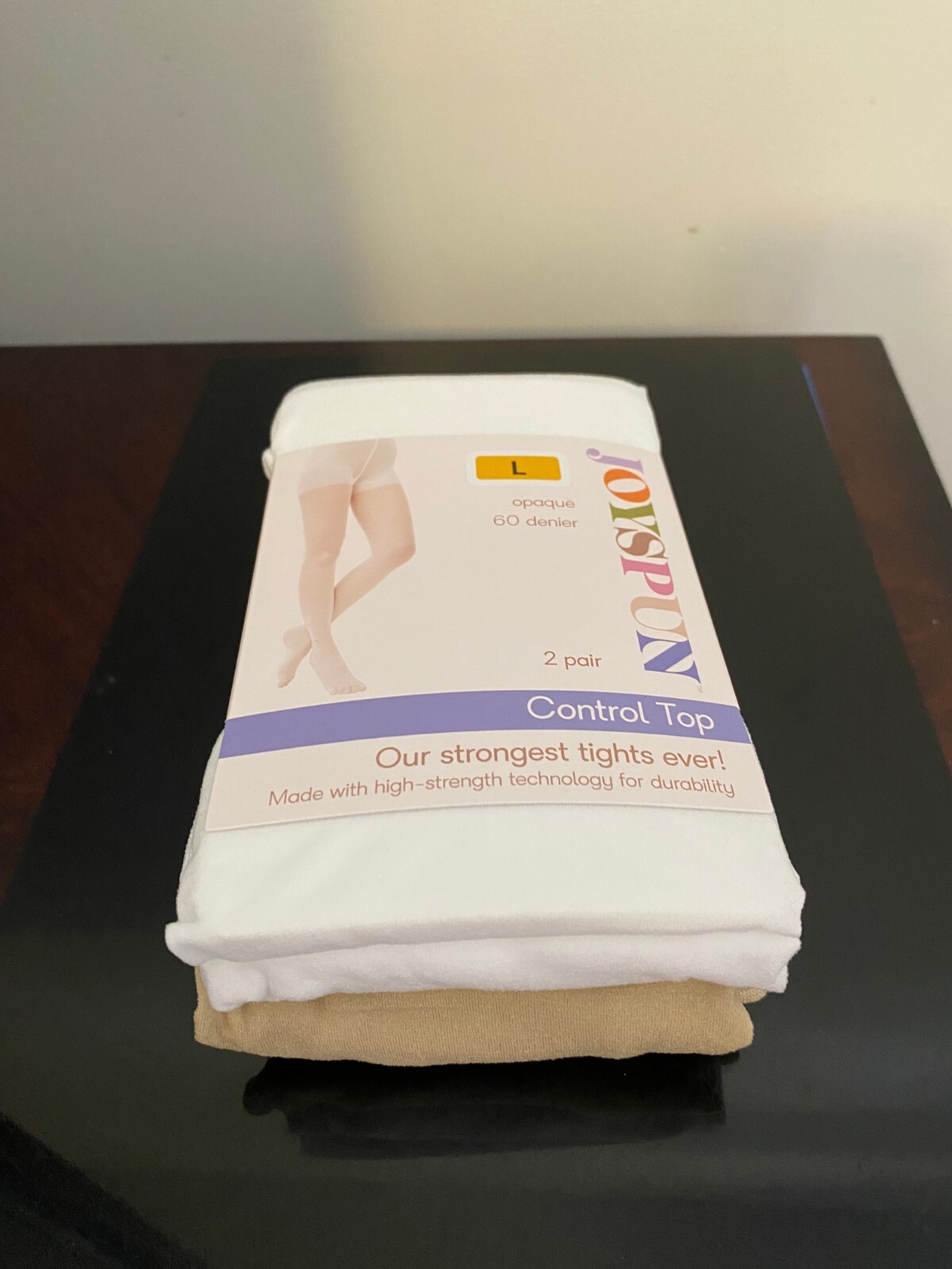 NEW WOMEN’S SIZE LARGE JOYSPUN 2 PACK WHITE /CHINO OPAQUE TIGHTS 60 DENIER