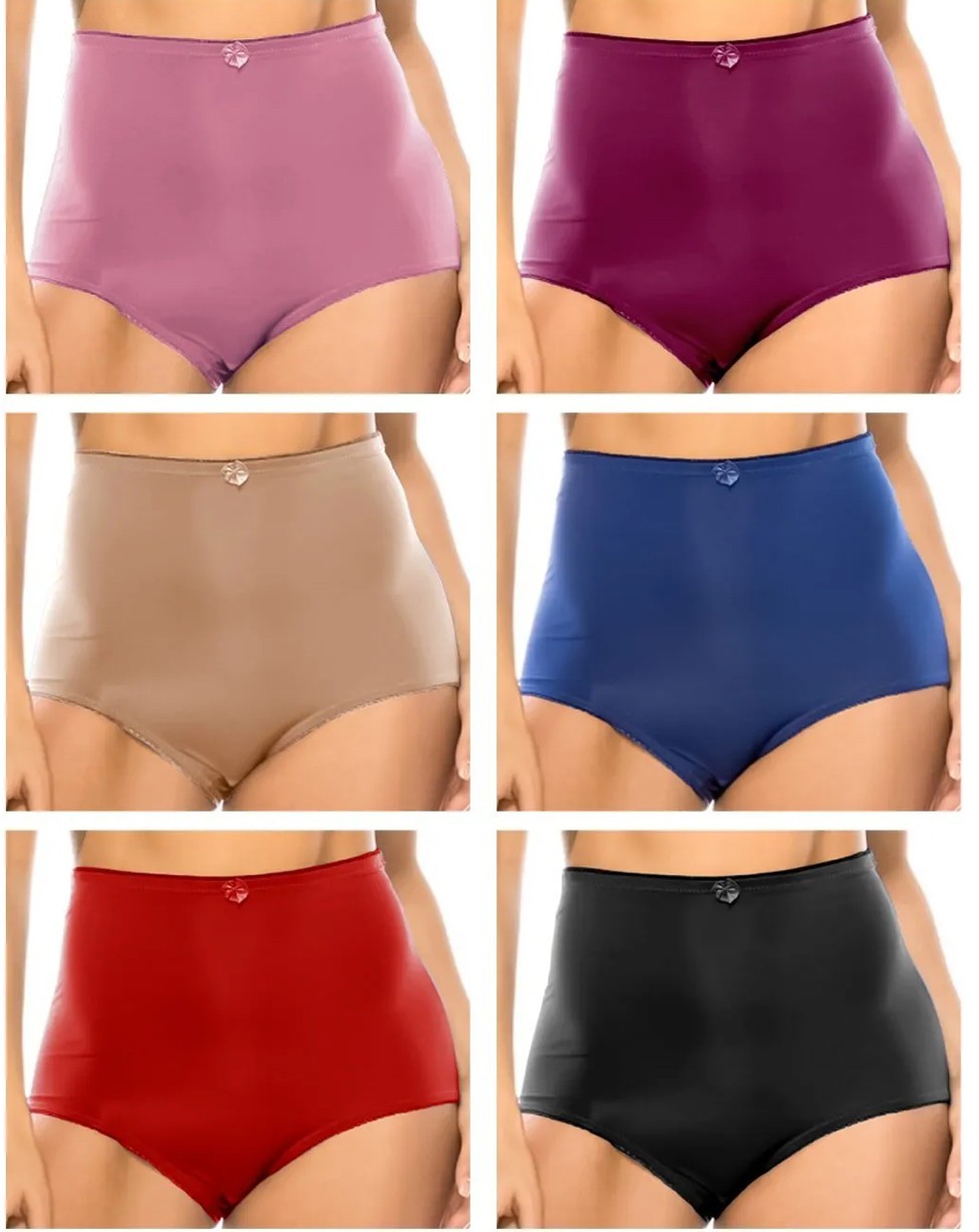 4/6 Briefs High Waisted Girdle Satin Panties Underwear Silky Smooth 69061 S-5XL