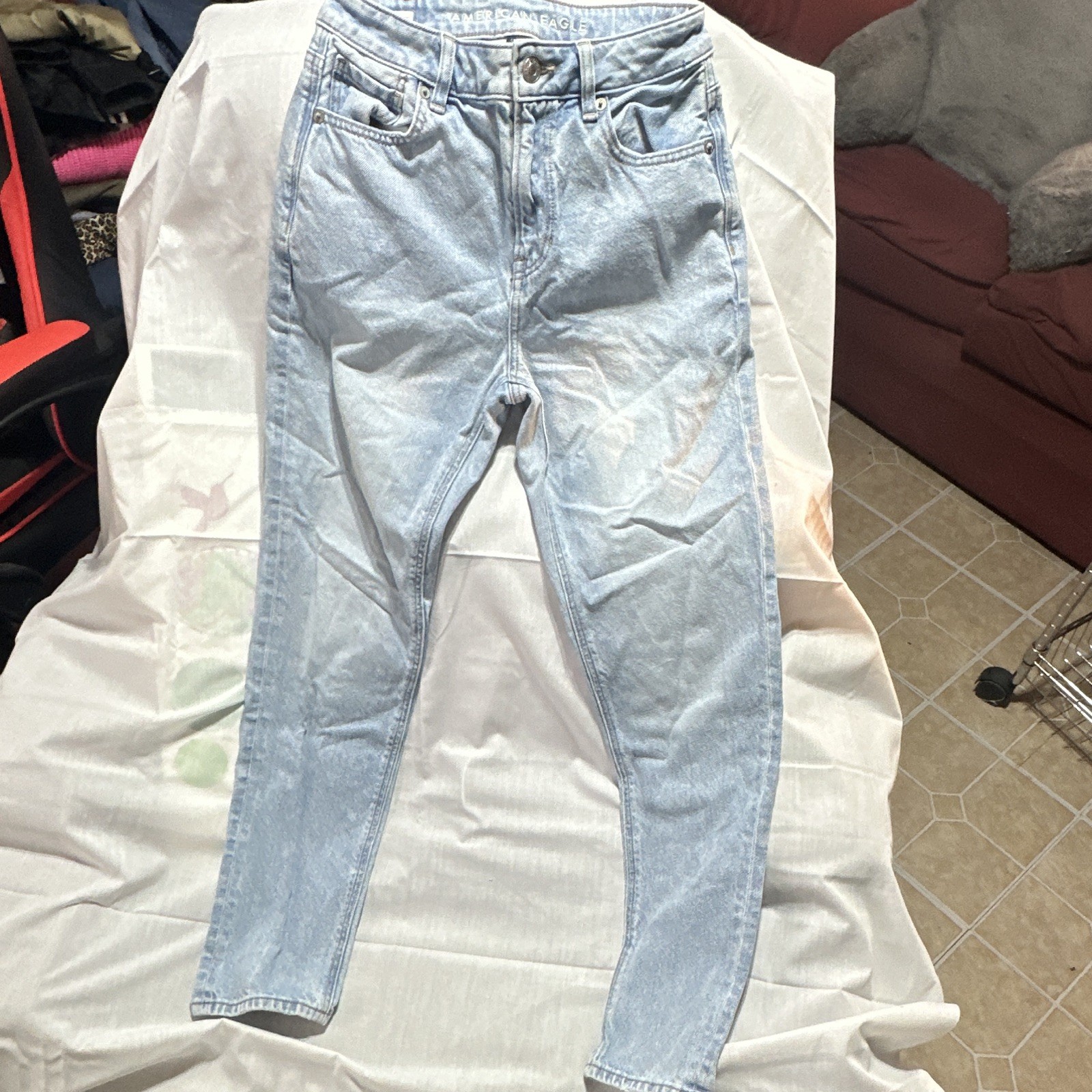 American Eagle Women’s Blue Light Wash Skinny Jeans High Rise Slim Fit Size 4