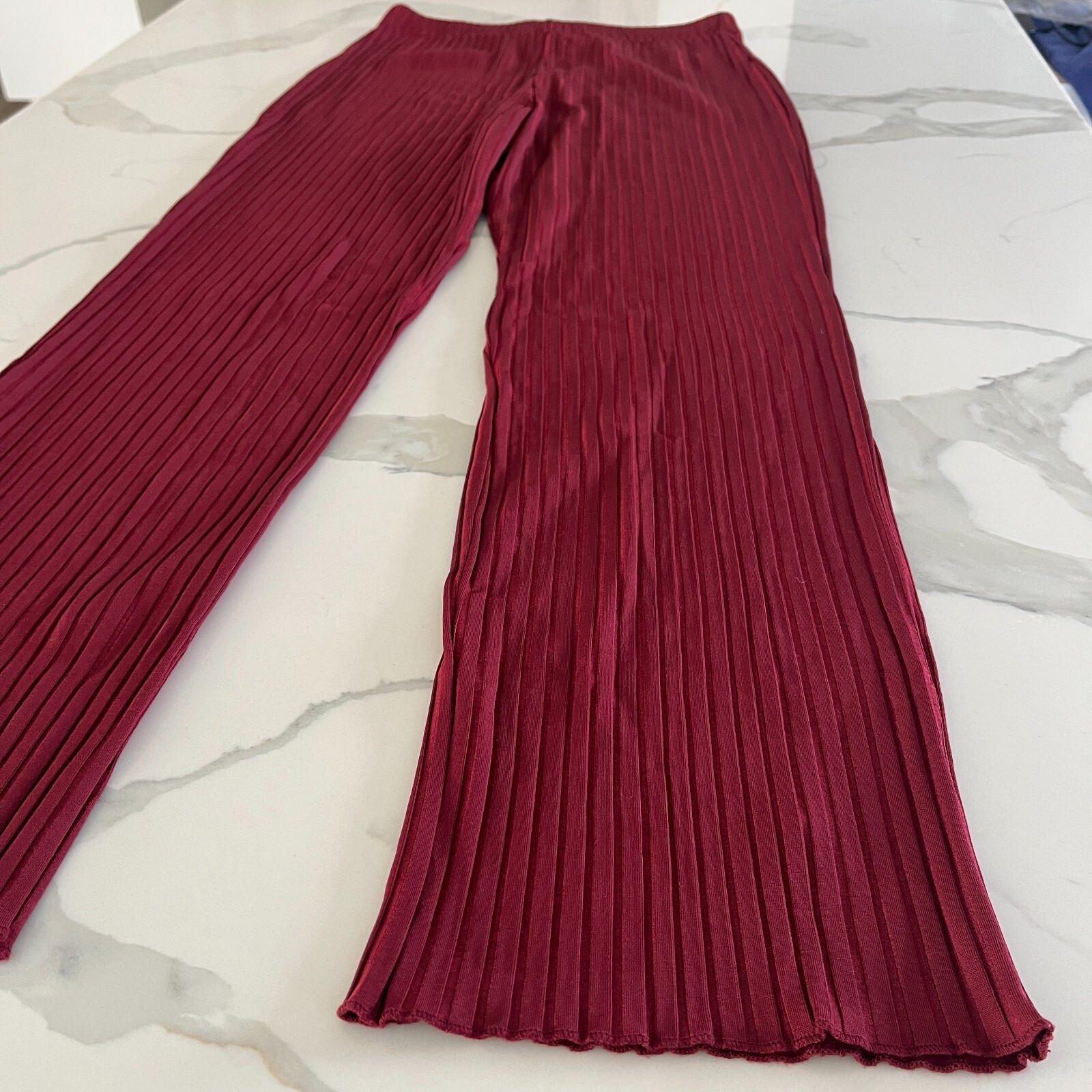 L’Academie Revolve The Ruby Pant Women Red Wine Burgundy Ribbed Pants Stretchy