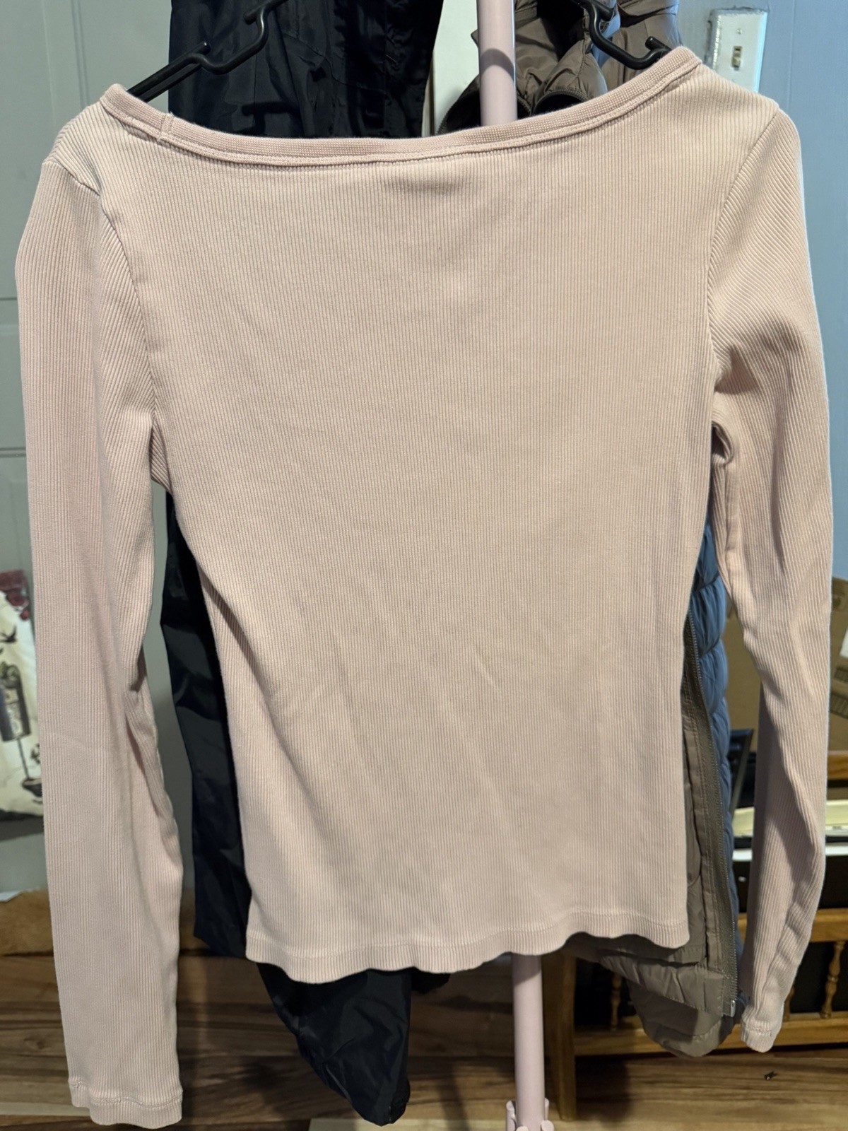 Universal Thread Light Pink Solid Ribbed Long Sleeve Top S
