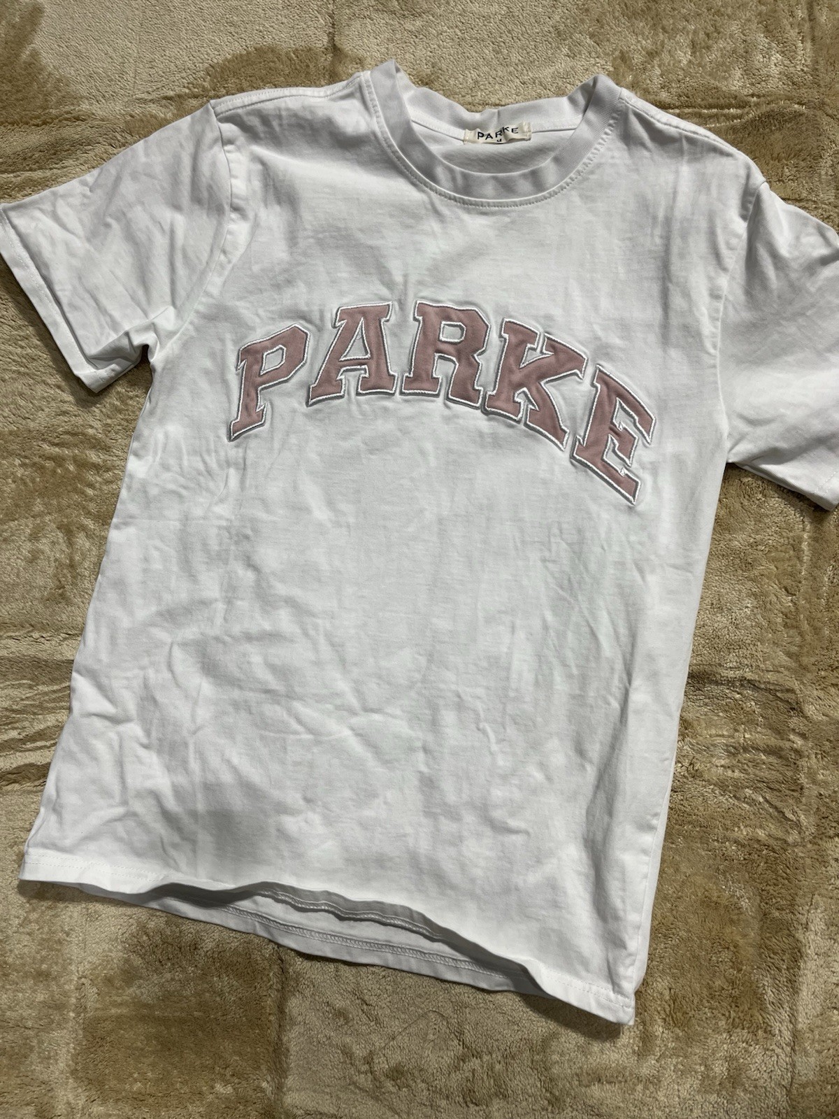 Parke Varsity Women’s Short Sleeve T-Shirt – White/Pink – Sz Medium