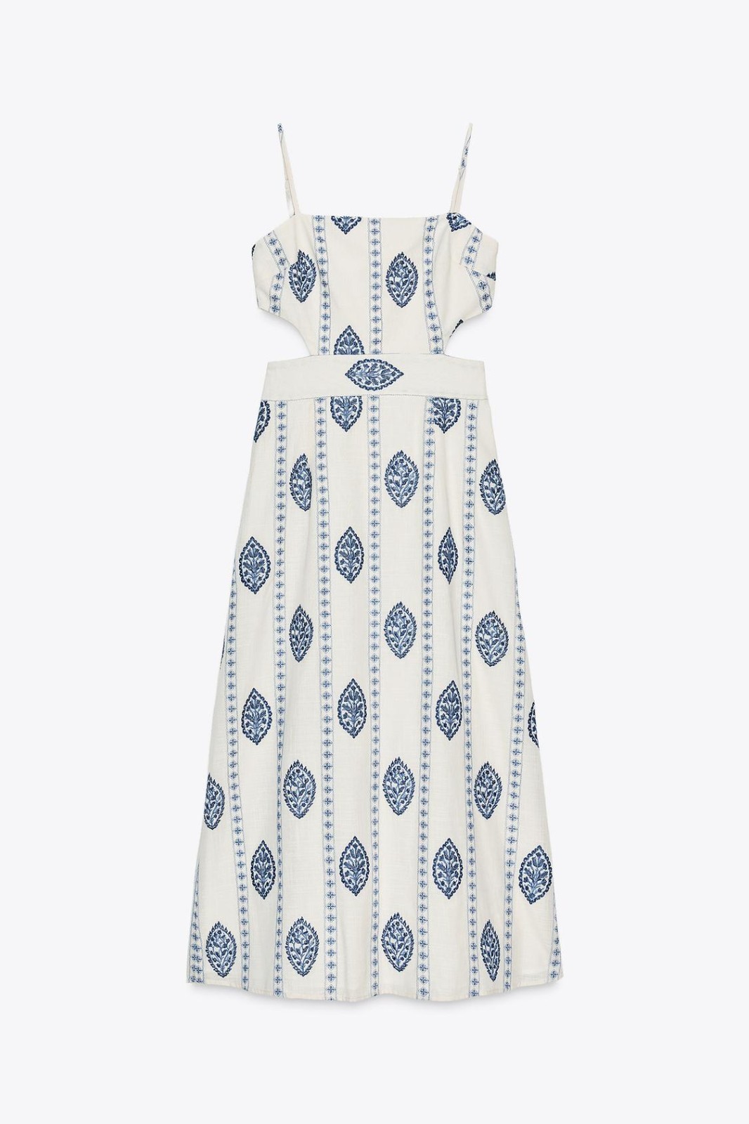 ZARA NEW WOMAN FW25 CUT OUT EMBROIDERED MIDI DRESS Ecru / Blue | 3376/929 XS-XL