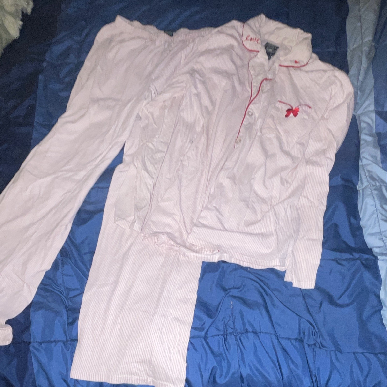Laura Ashley Women’s Cotton Blend Striped Pajama Set Button Collared M Pink 205