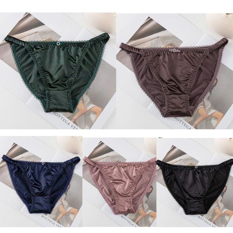 5pcs Lot Sexy Womens Smooth Satin Panties Brief High Cut Bikini String Underwear