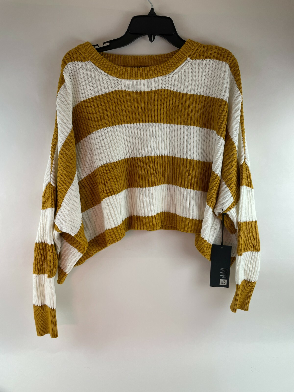 LIRA Sweater Women’s Size Small Tan White Striped Crew Neck Cropped Pullover NWT