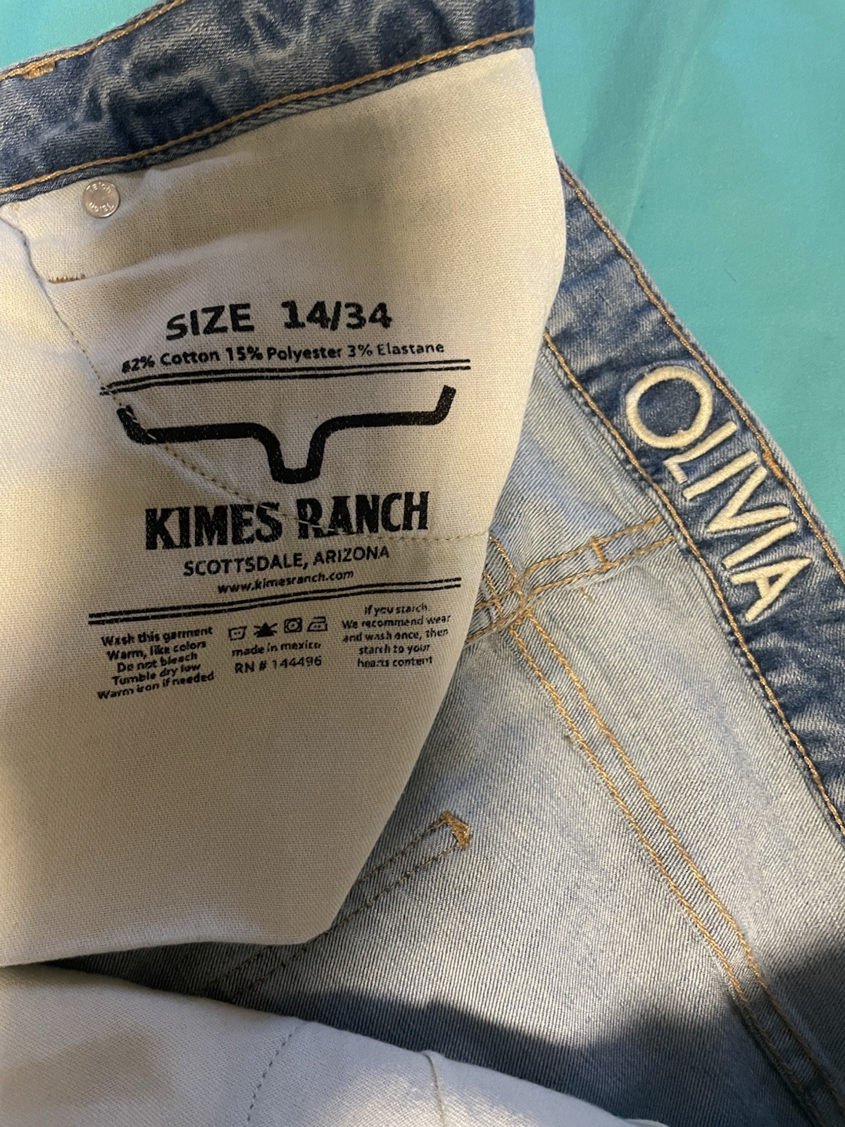 Kimes Ranch Women’s Light Wash Wide-Leg Distressed 5-Pocket Mid Rise Jeans