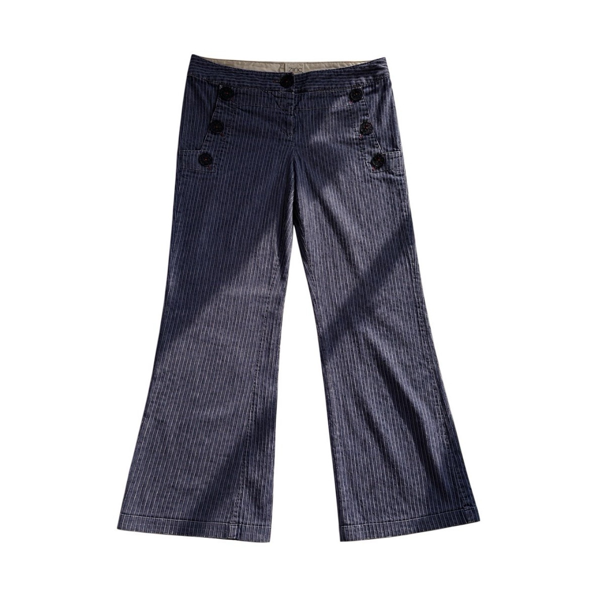 Zinc Women Blue/White Striped Wide-Leg Pants Button Front Pockets Flat