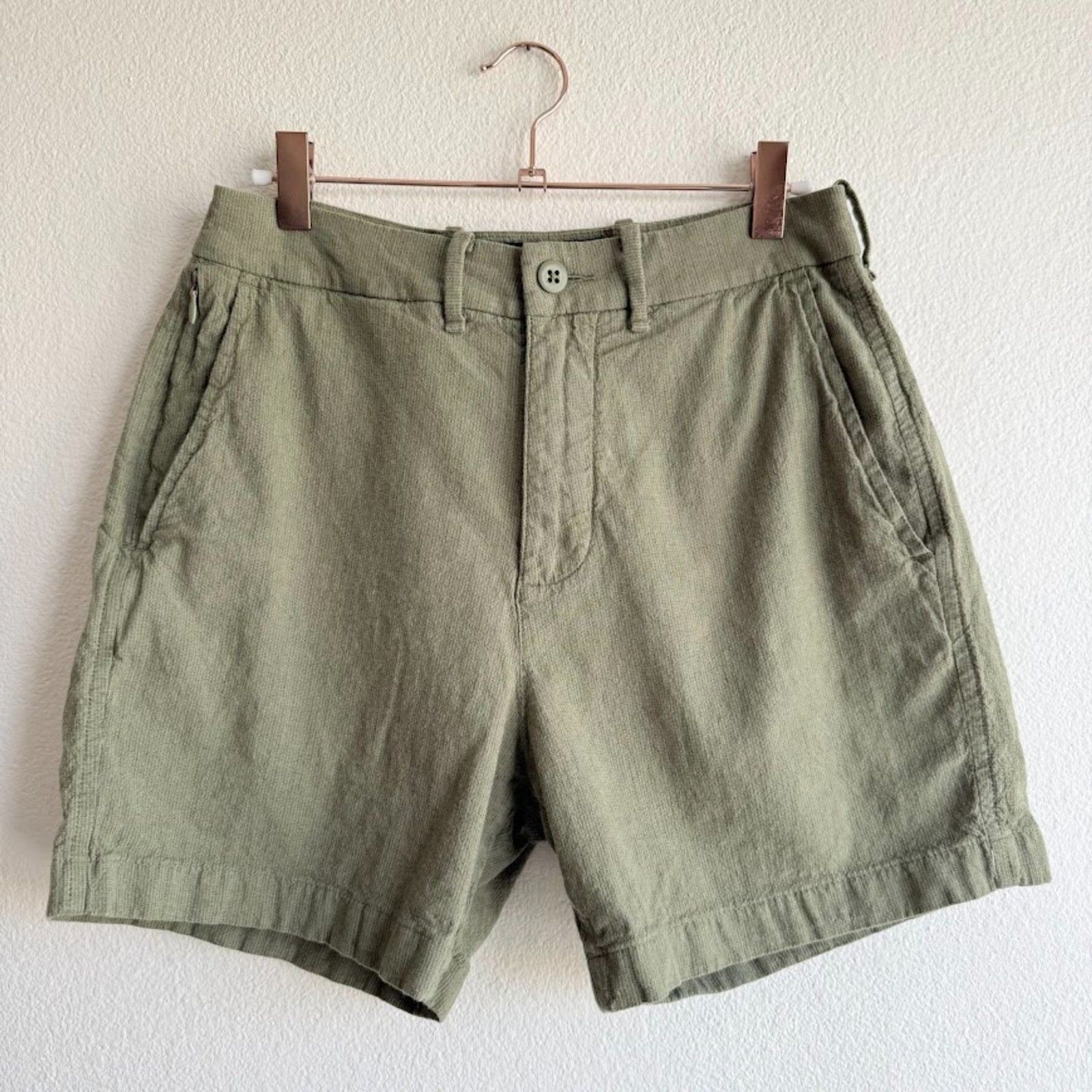 Abercrombie & Fitch Stretch Cotton Linen Blend Shorts in Green Stripe size 28