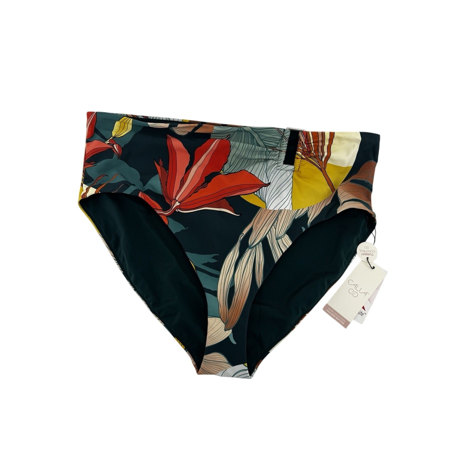 CALIA Women’s Asymmetrical Rectangle Swim Bottoms Botanical Print Sea Green XXL