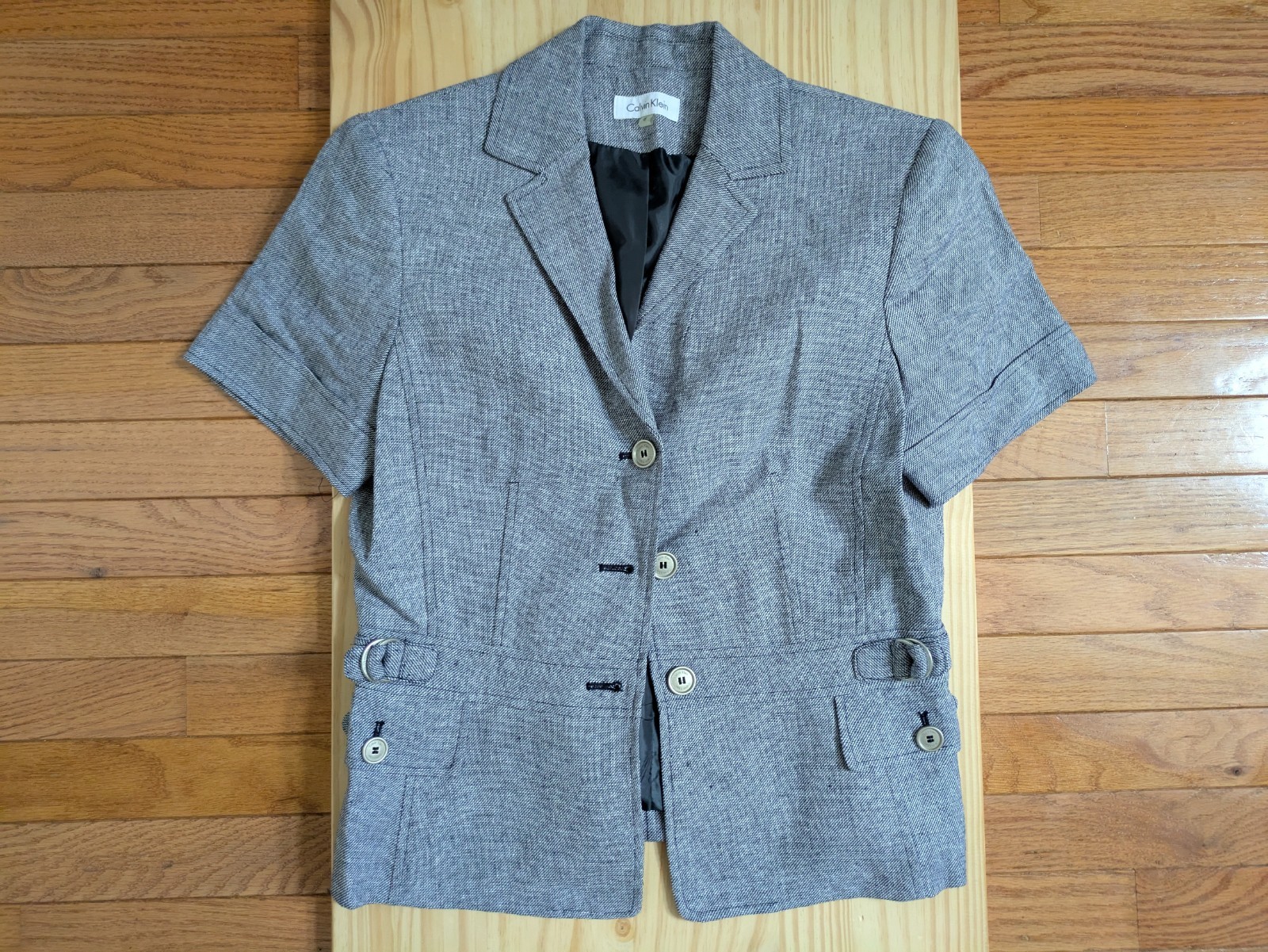 [measurements included] sz 6 Calvin Klein short-sleeve 55%linen 45%rayon blazer