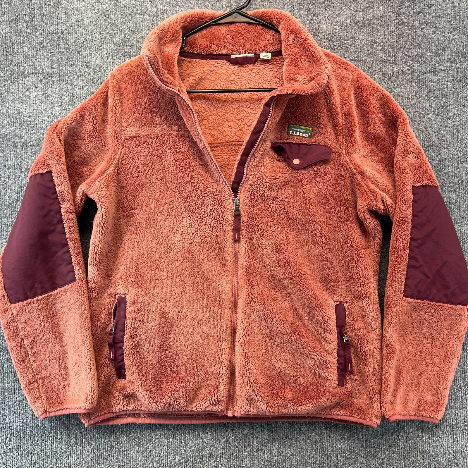 L.L.Bean Women’s MEDIUM Hi-Pile Soft Fleece Jacket Full Zip Pockets Coral