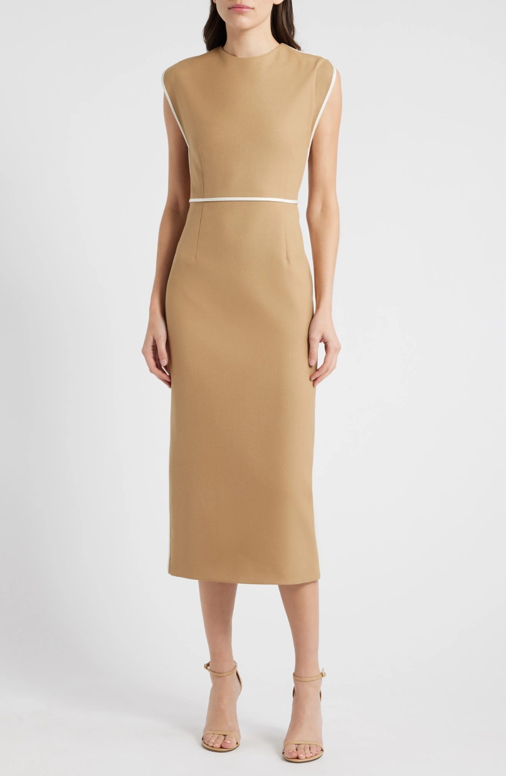Hugo Boss Detira Womens Wool Blend Midi Sheath Dress Camel Size US 10