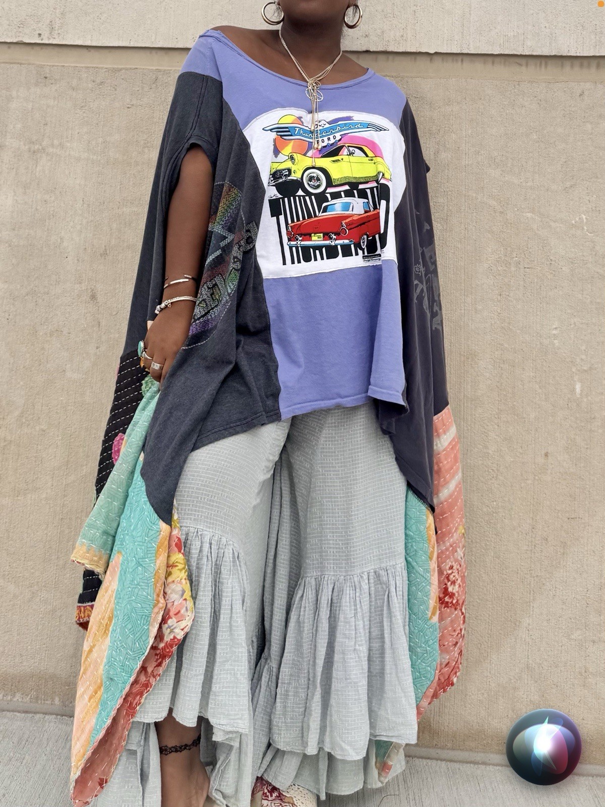Upcycle Top Xl-3x Boho Lagenlook The Patchedgal Tee shirt Queen Peace Kantha
