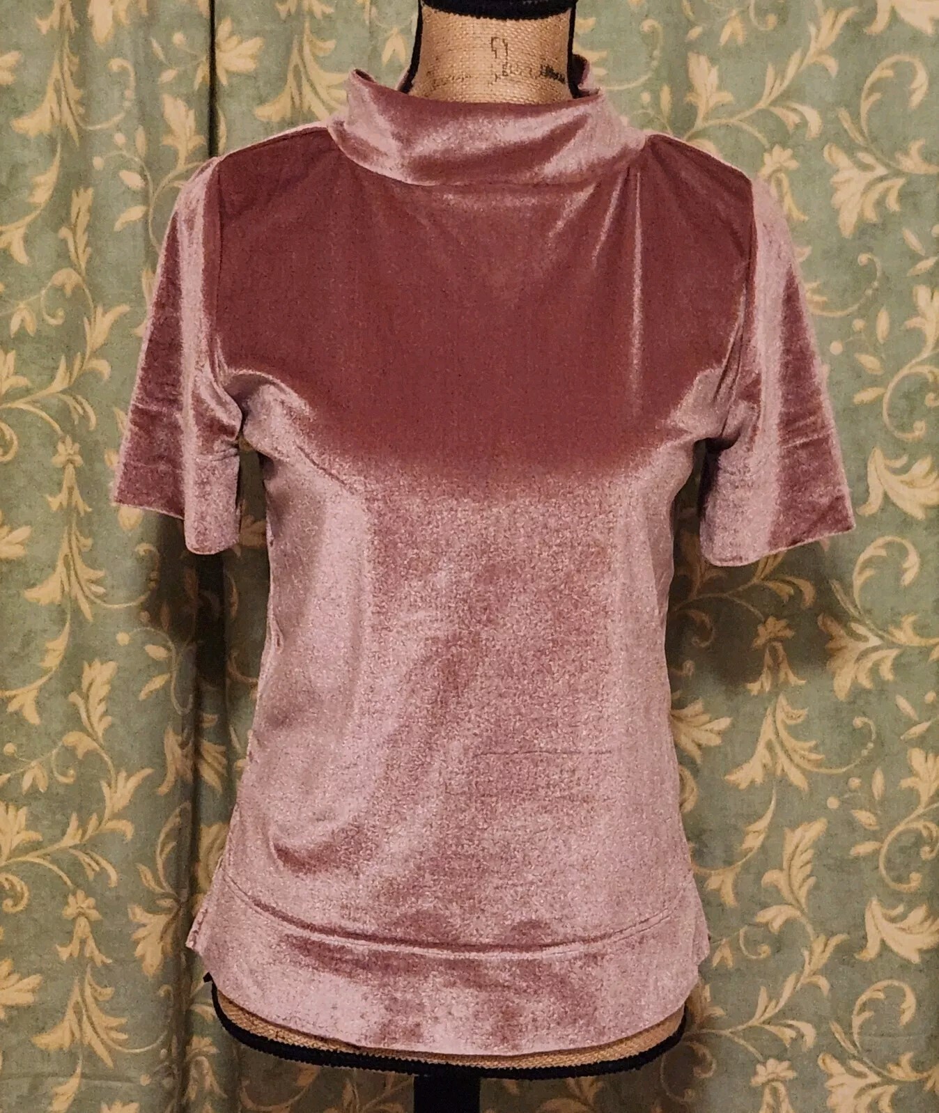 Anthropologie Women’s XS Light Maroon Short Sleeve Velvet High Neck Top