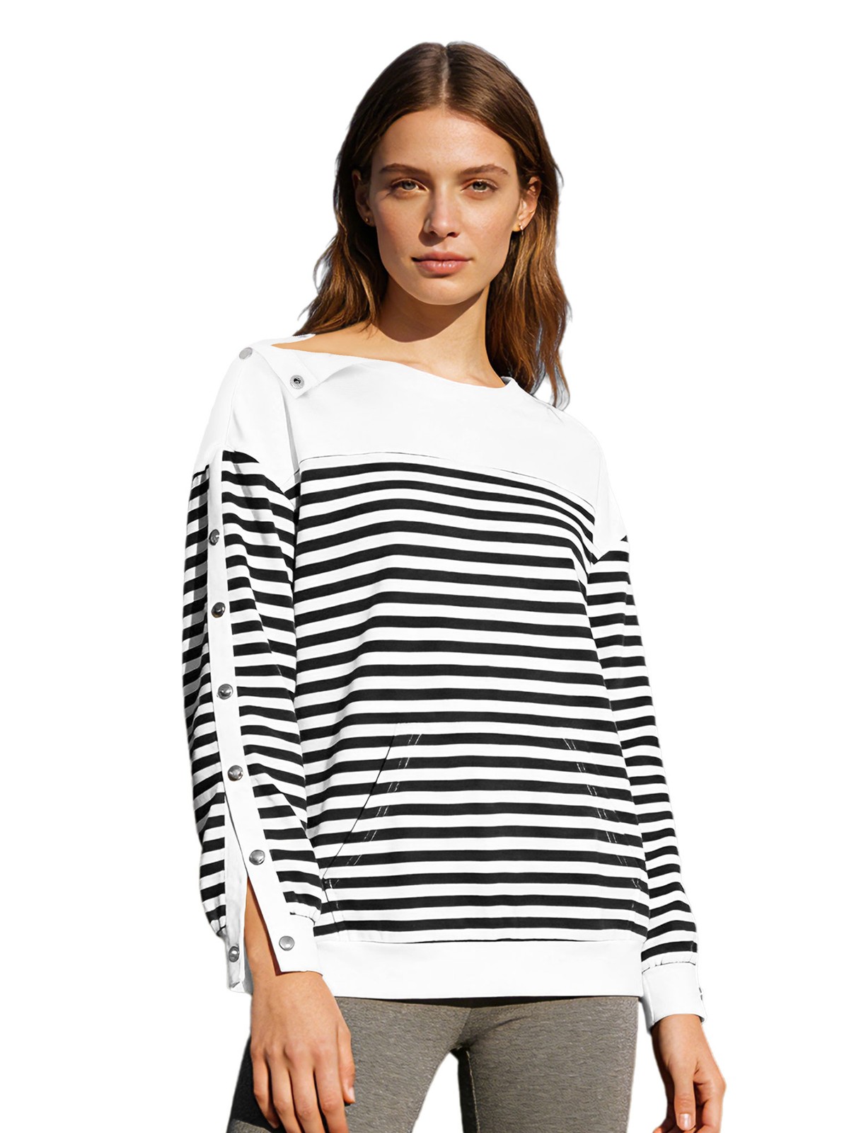 Women Adaptive Recovery Clothing Tear-Away Press Buttons Long Sleeves Sweatshirt