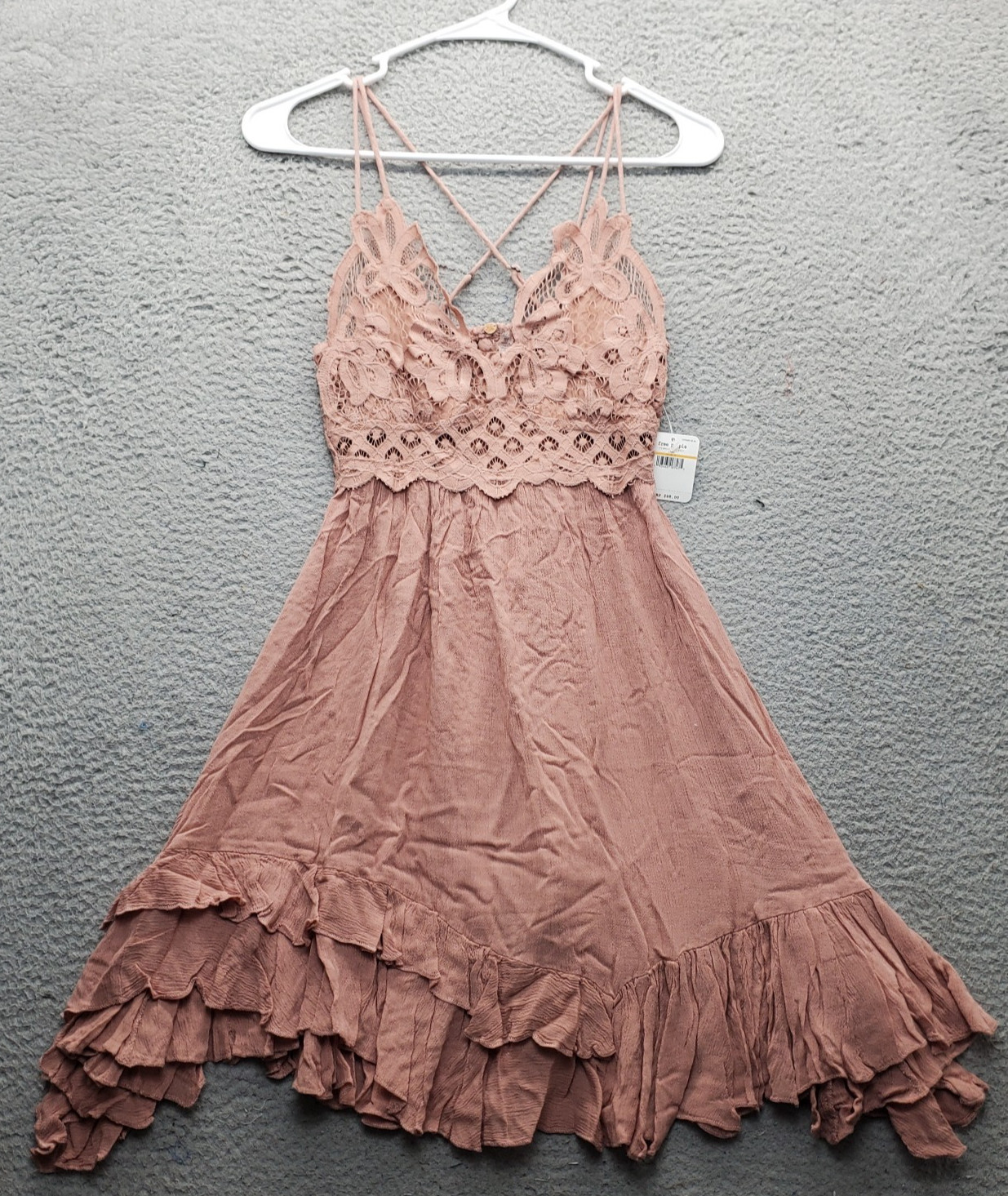Free People Adella Slip Dress Womens Small Pink Lace Detail Ruffle Smocked Back