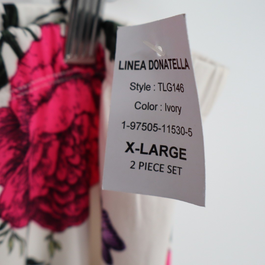 Linea Donatella 2-Piece Pajamas Set Womens XL White Floral Stretch Pullover