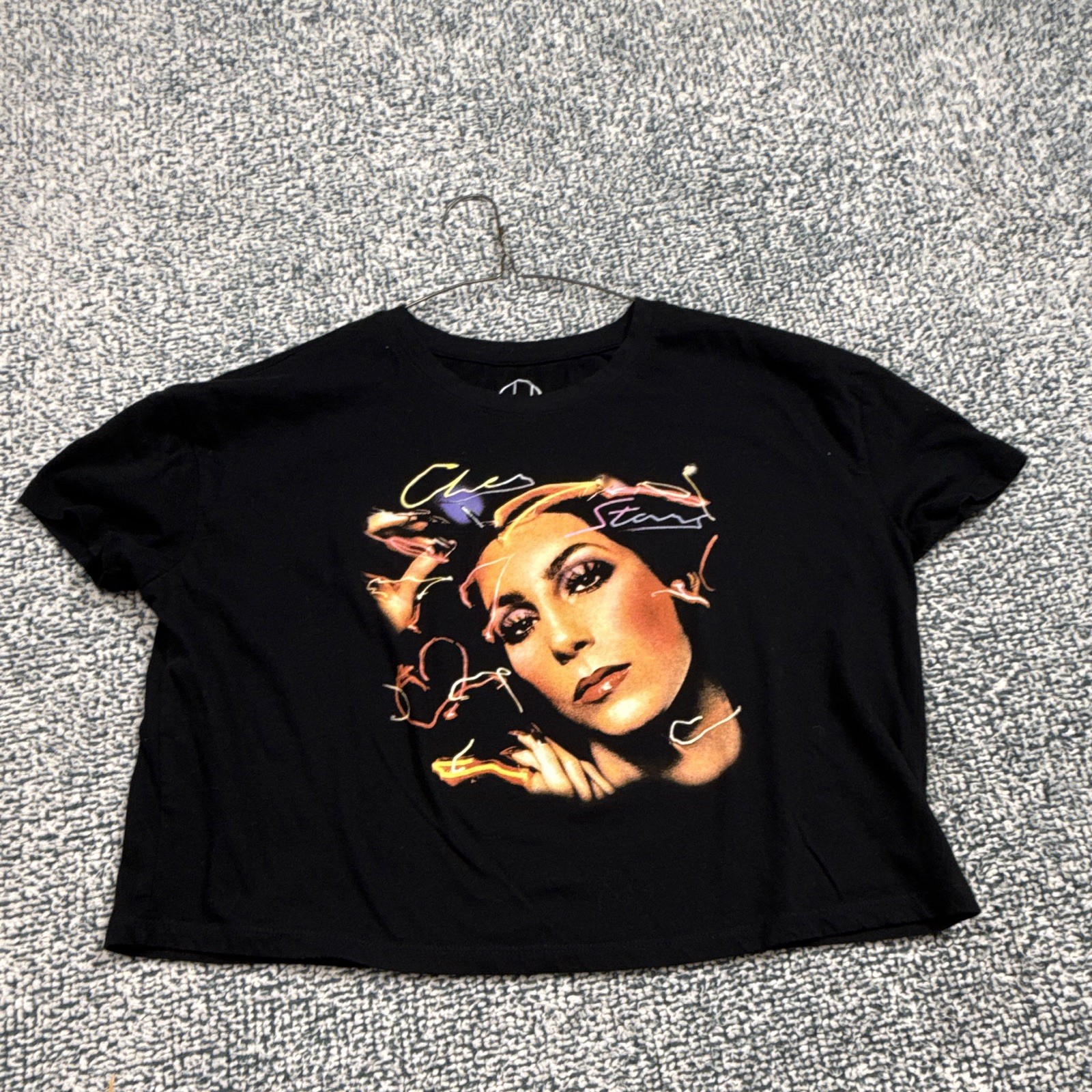 Retro Cher Women’s M Black Graphic Print Crew Neck Short Sleeve Half T-Shirt