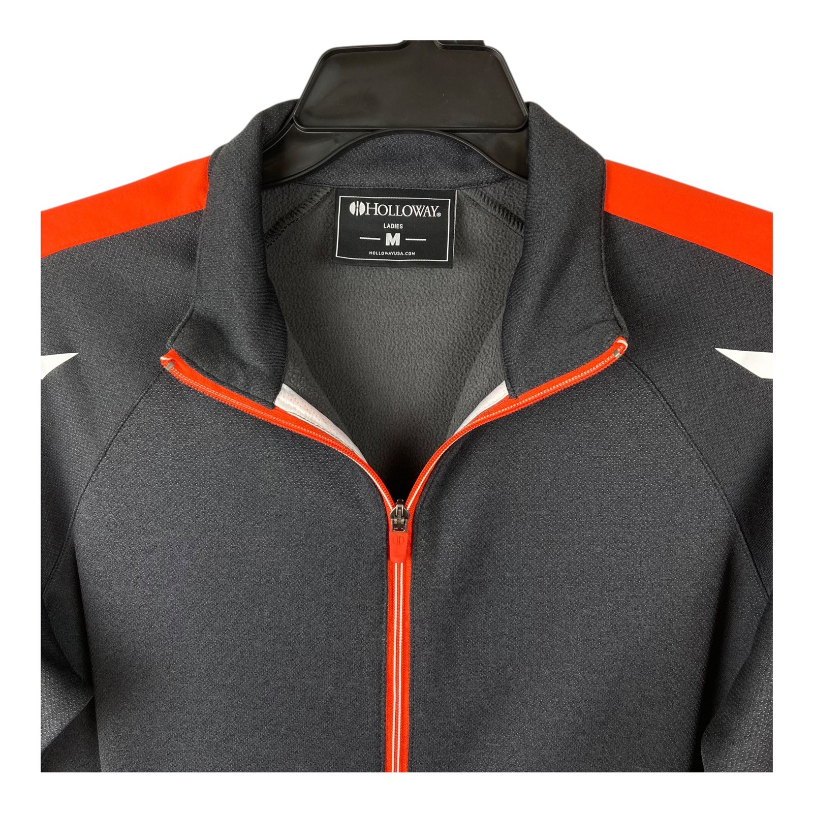 Holloway Ladies Full Zip Athletic Track Warm Up Jacket Gray White Orange M Mock