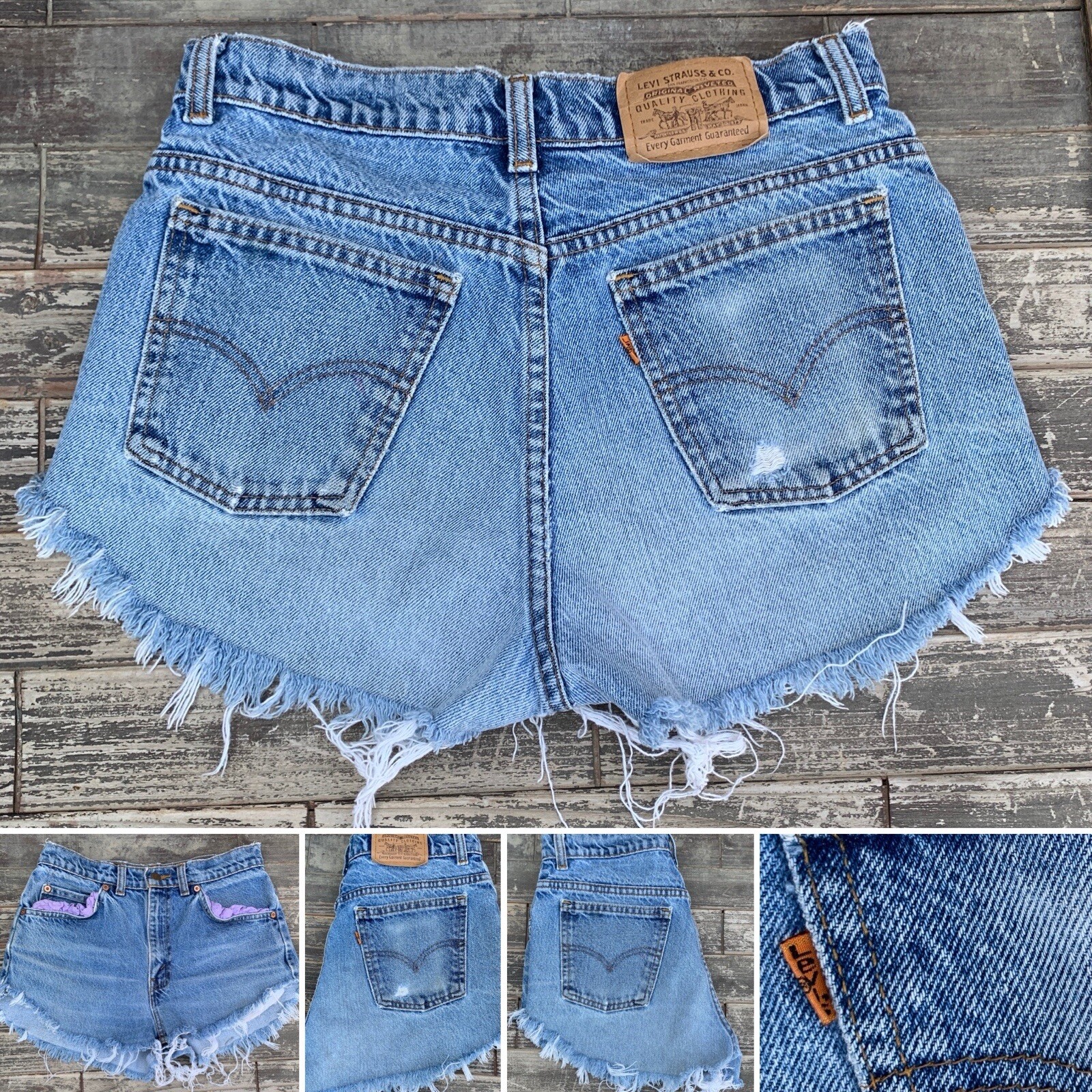 Vintage Levis Orange Tab Jeans Shorts Denim Cut Offs Short Shorts 29.5 in waist