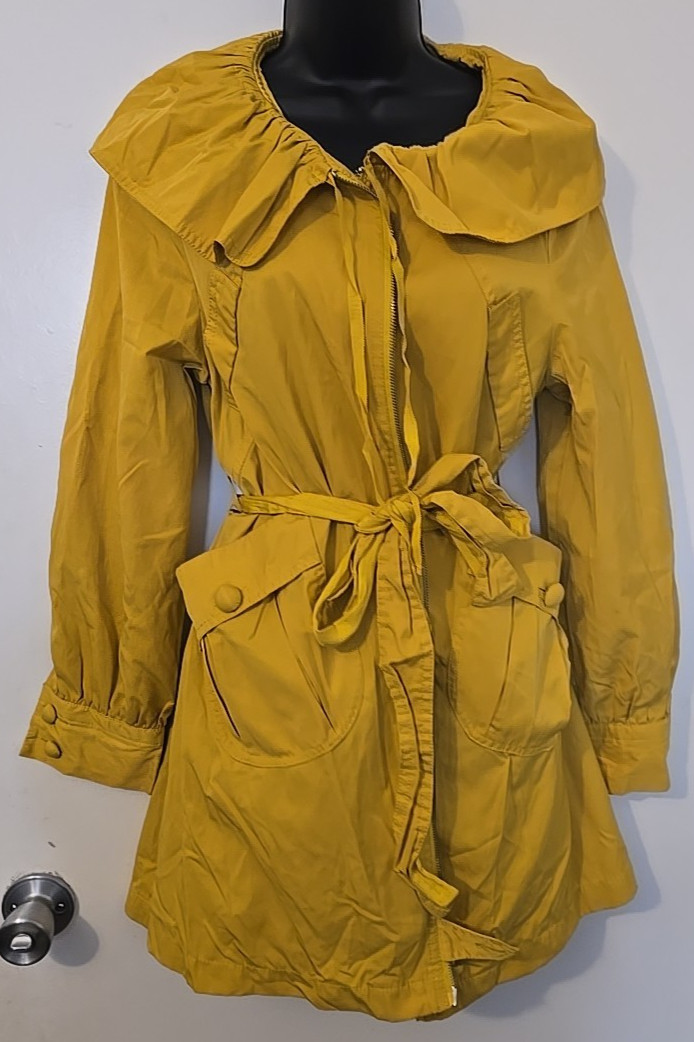 Vertigo Paris Jacket Mustard Yellow Ruffle Collar w/ Belt Sz L *Please Read*