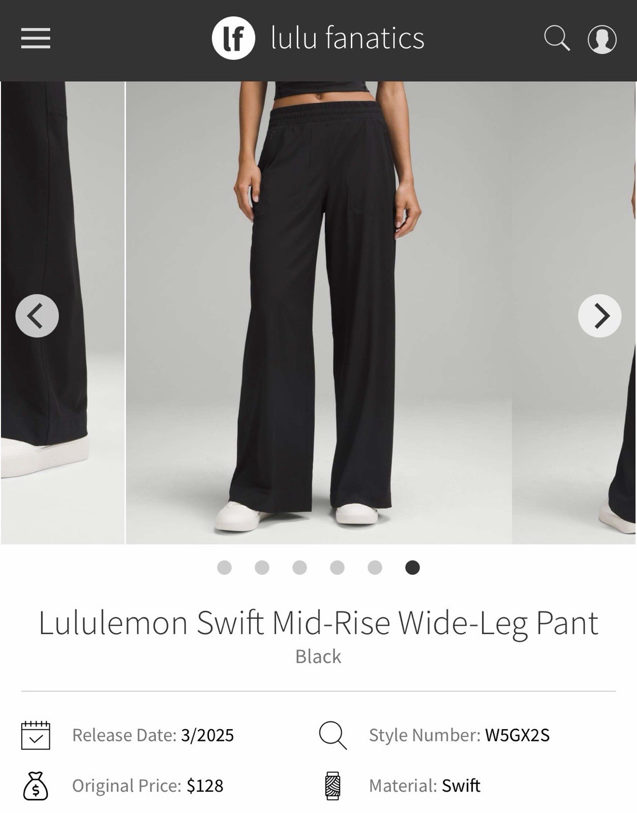 NWT Lululemon Swift Mid-Rise Wide-Leg Pant Black BLK Size 6