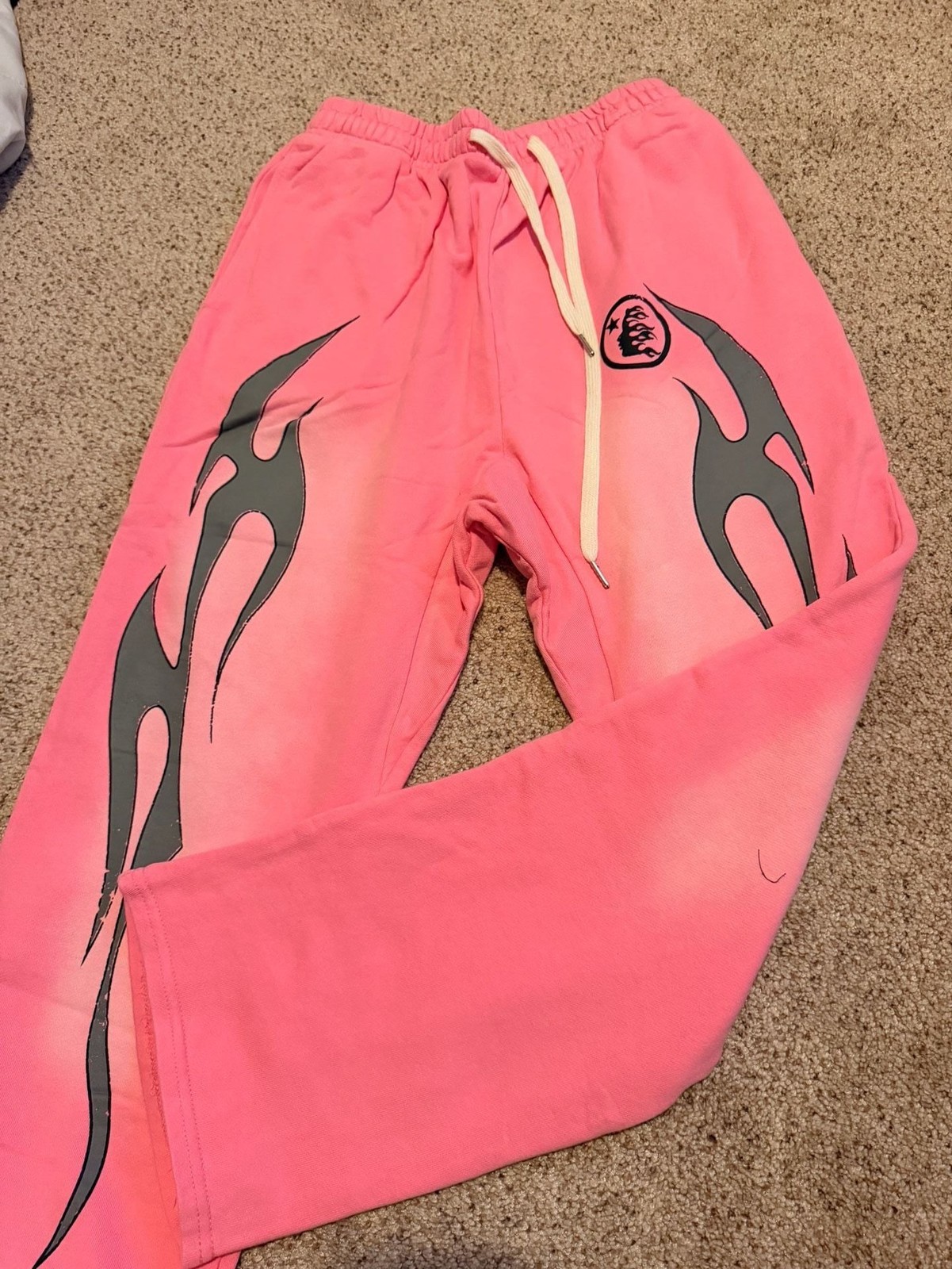 Hellstar Capsule 10 Flame Graphic Flare Sweatpants in Pink/Grey