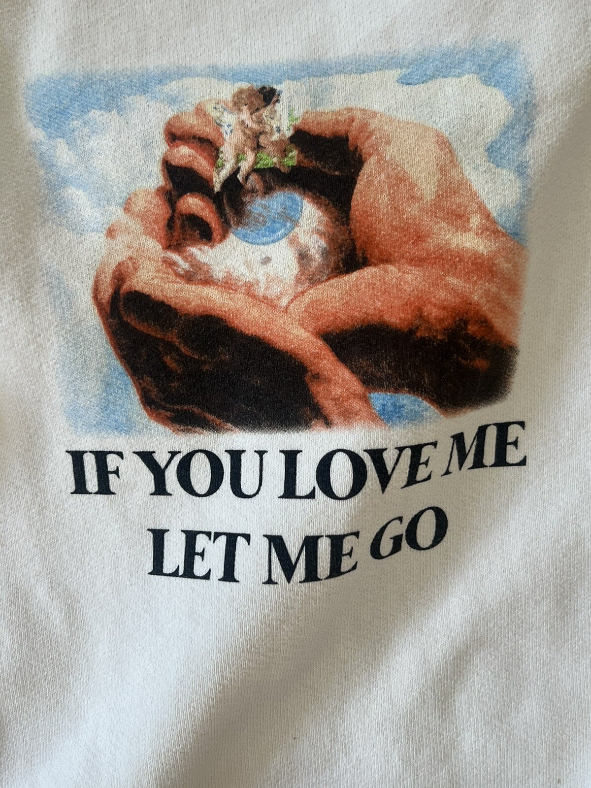 BOYS LIE If you LOVE me, LET ME GO Ivory Cream SWEATPANTS Joggers Fleece