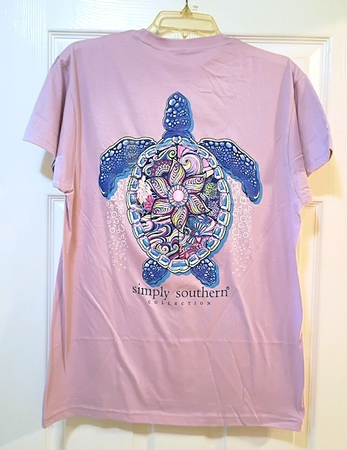 Simply Southern T-Shirt Size Medium w/ Turtle Graphic Lavender Short Sleeve