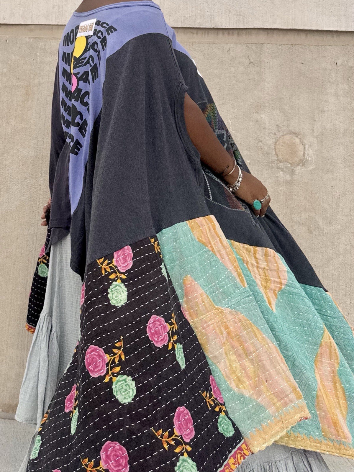 Upcycle Top Xl-3x Boho Lagenlook The Patchedgal Tee shirt Queen Peace Kantha