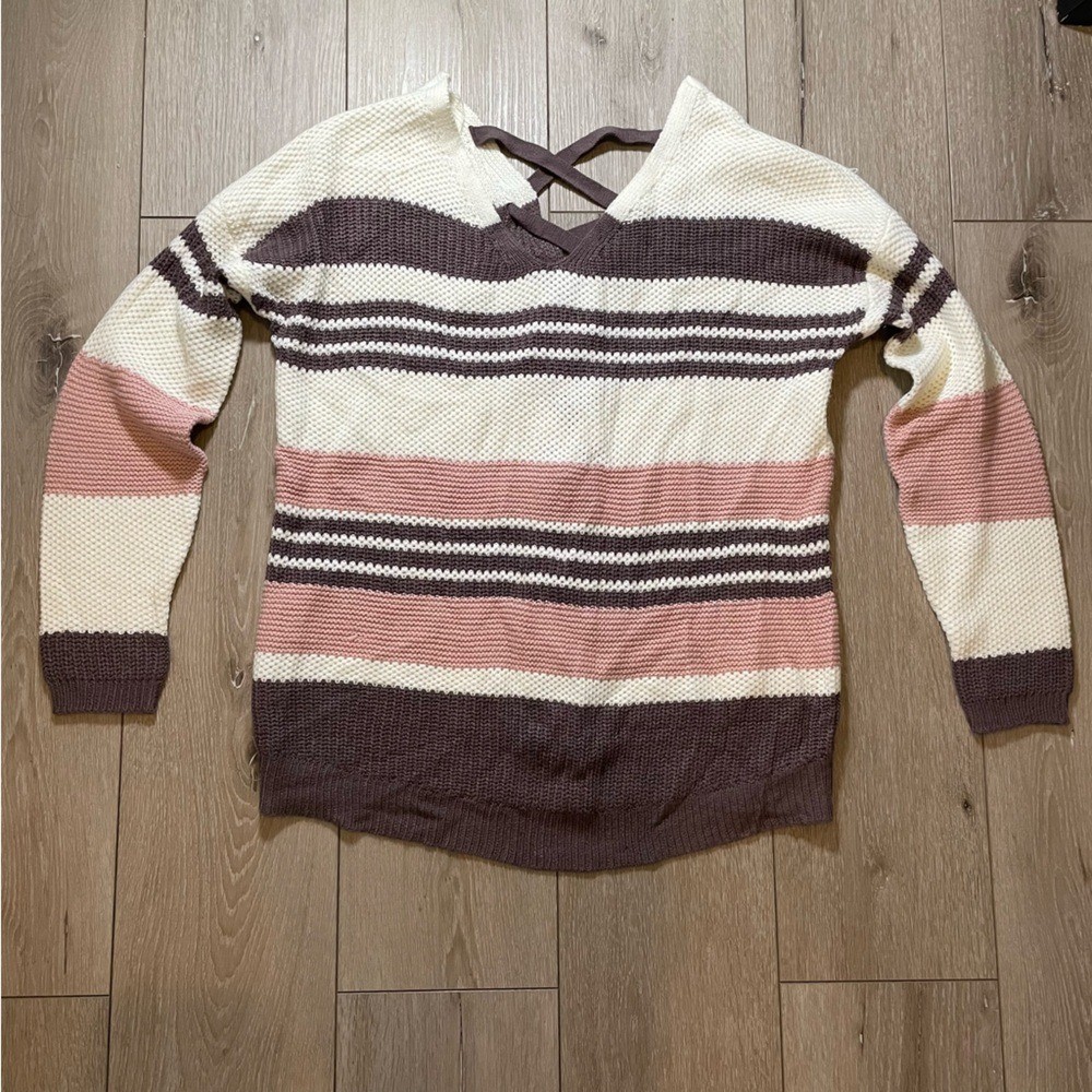 Love Circle Maternity Cozy Warm Comfort Striped Knit Sweater M with Cross Back
