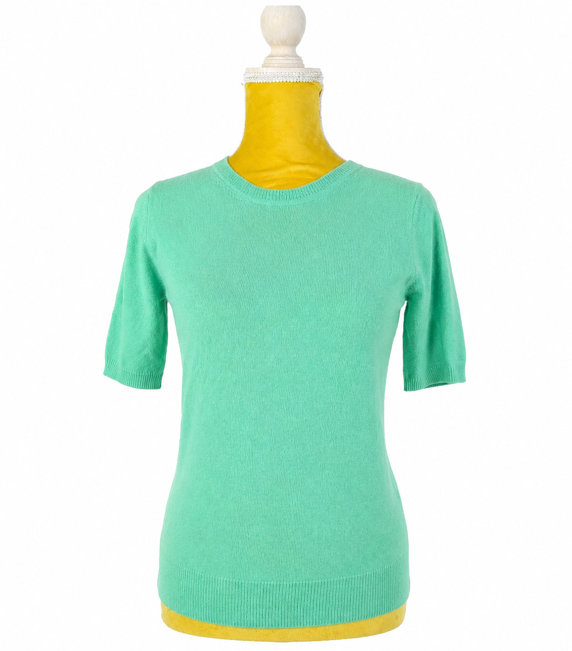 M&S Cashmere Jumper Womens UK 8 Fresh Green Crew Neck Short Sleeve Knit Light