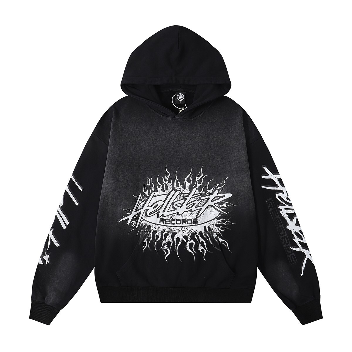 Hell Red Flare star Retro washed distressed Print Loop Loose Men Women Hoodie