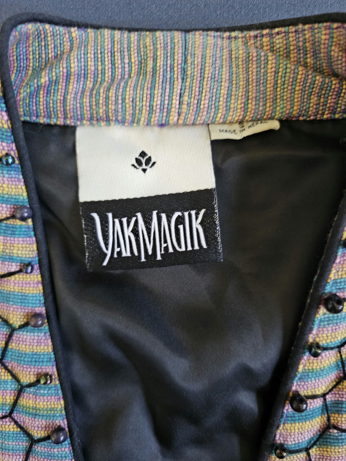 Vintage Yak Magik Women’s Small Black Open Jacket Woven Embroidery Beaded Art
