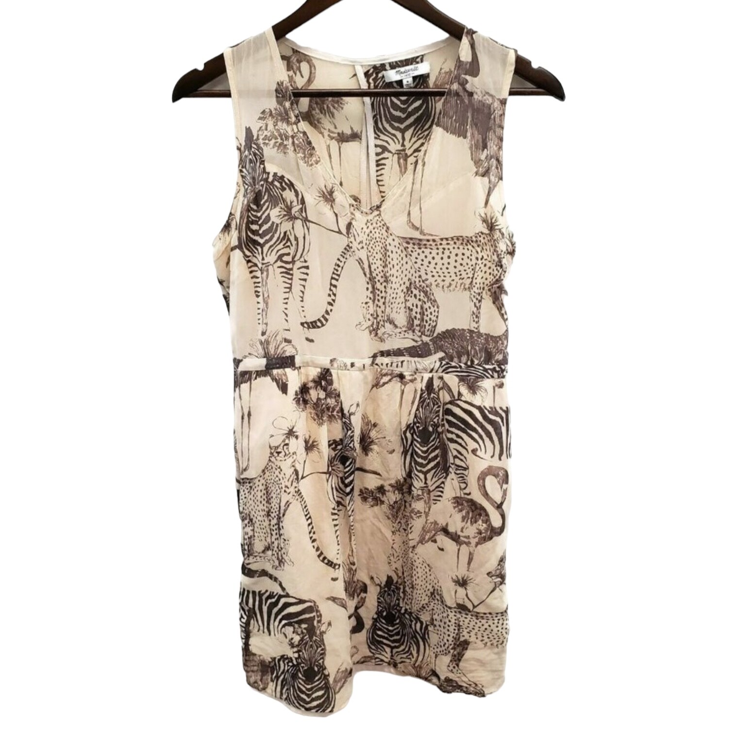 Madewell 100% Silk Safari Dress 8 Animal Cheetah Zebra Giraffe Flamingo Sepia