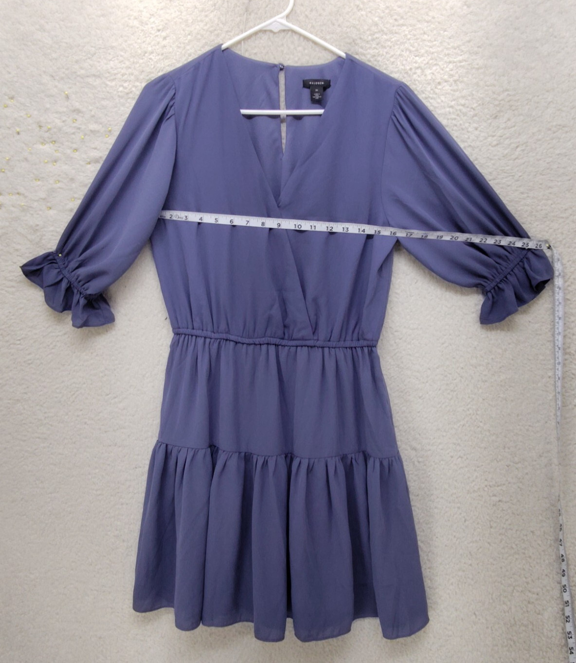 Halogen Women Dress Medium Blue 100% Polyester Short Sleeve Ruffle Casual Mini