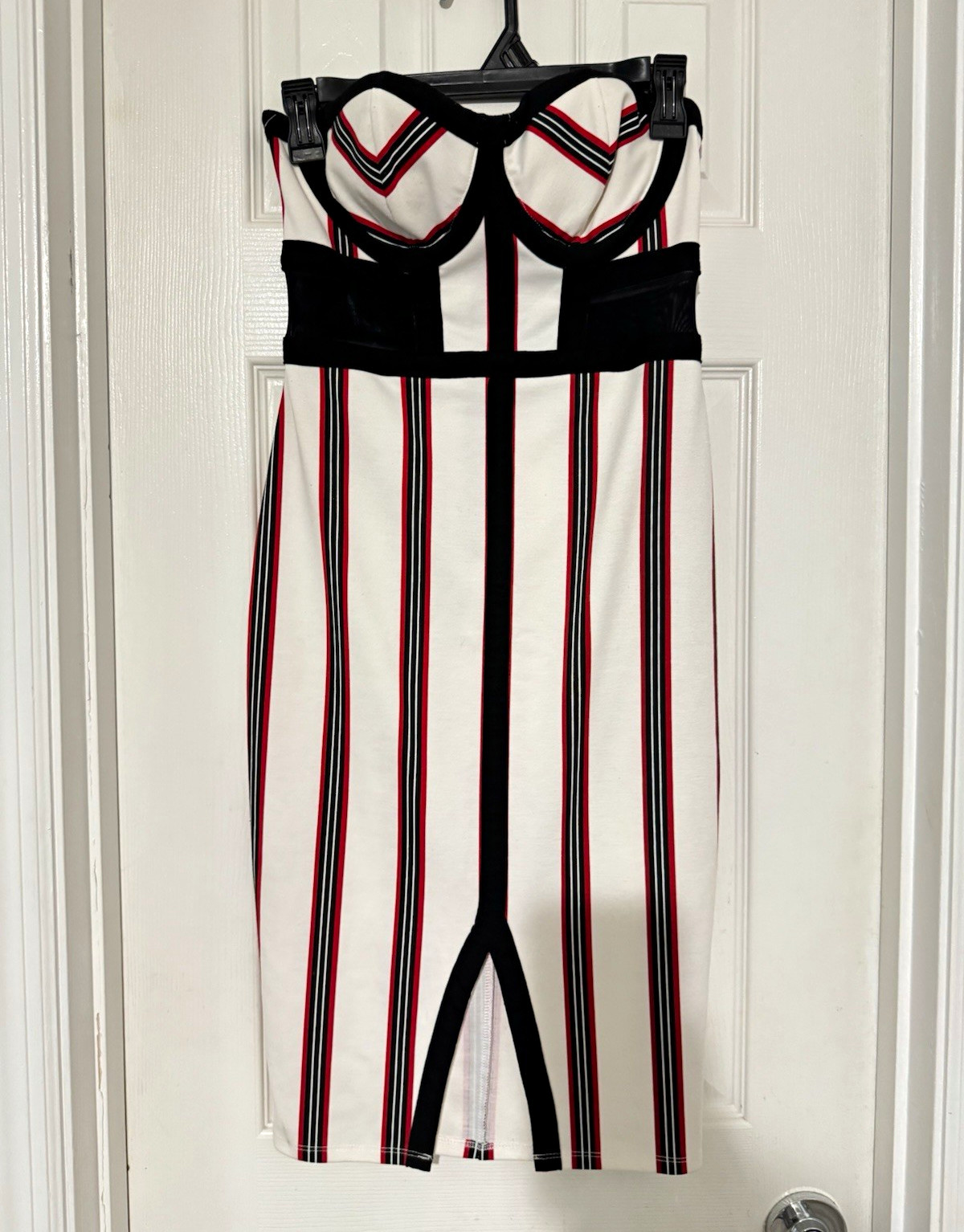 Material Girl Strapless Striped Jumpsuit One-Piece Size S White Black Red Zip