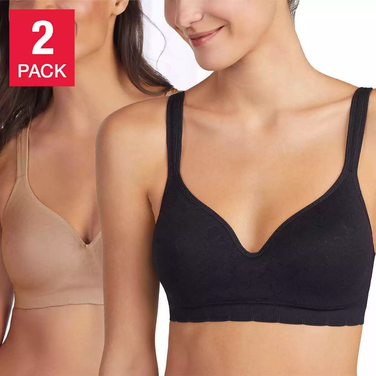 2-Pack Carole Hochman Seamless Wirefree Molded Cups Comfort Bra size M, L