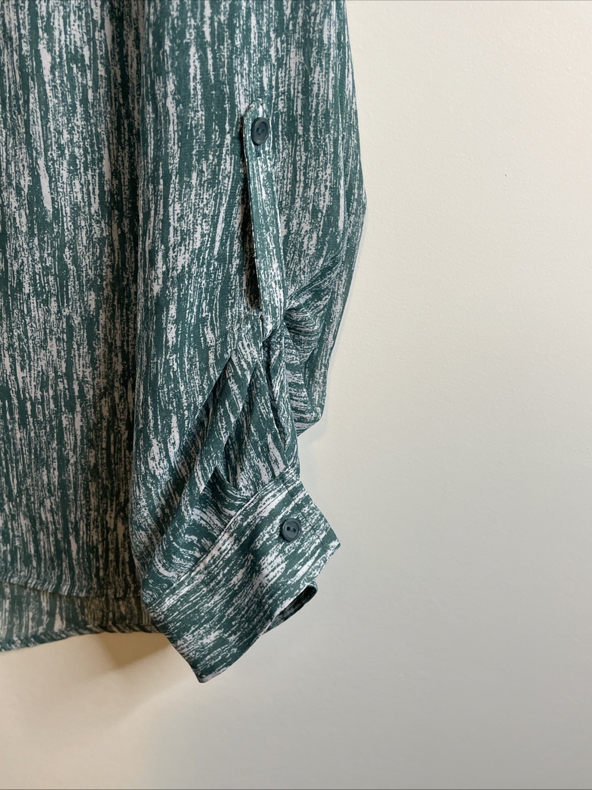 a.n.a A New Approach Petite XL Teal White Marled Blouse Long Sleeve Casual