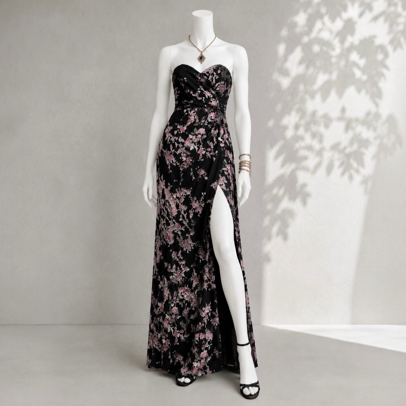 Chrissy Teigen x Revolve Myanmar Dress XS Black Floral Burnout Strapless Maxi