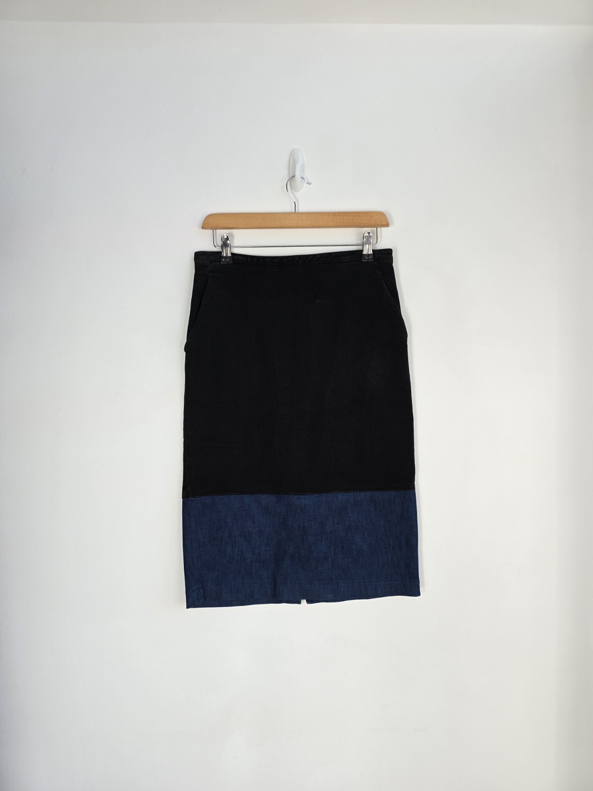 & Other Stories Denim Skirt 10 Knee Length Dark Blue Black Stonewash Womens