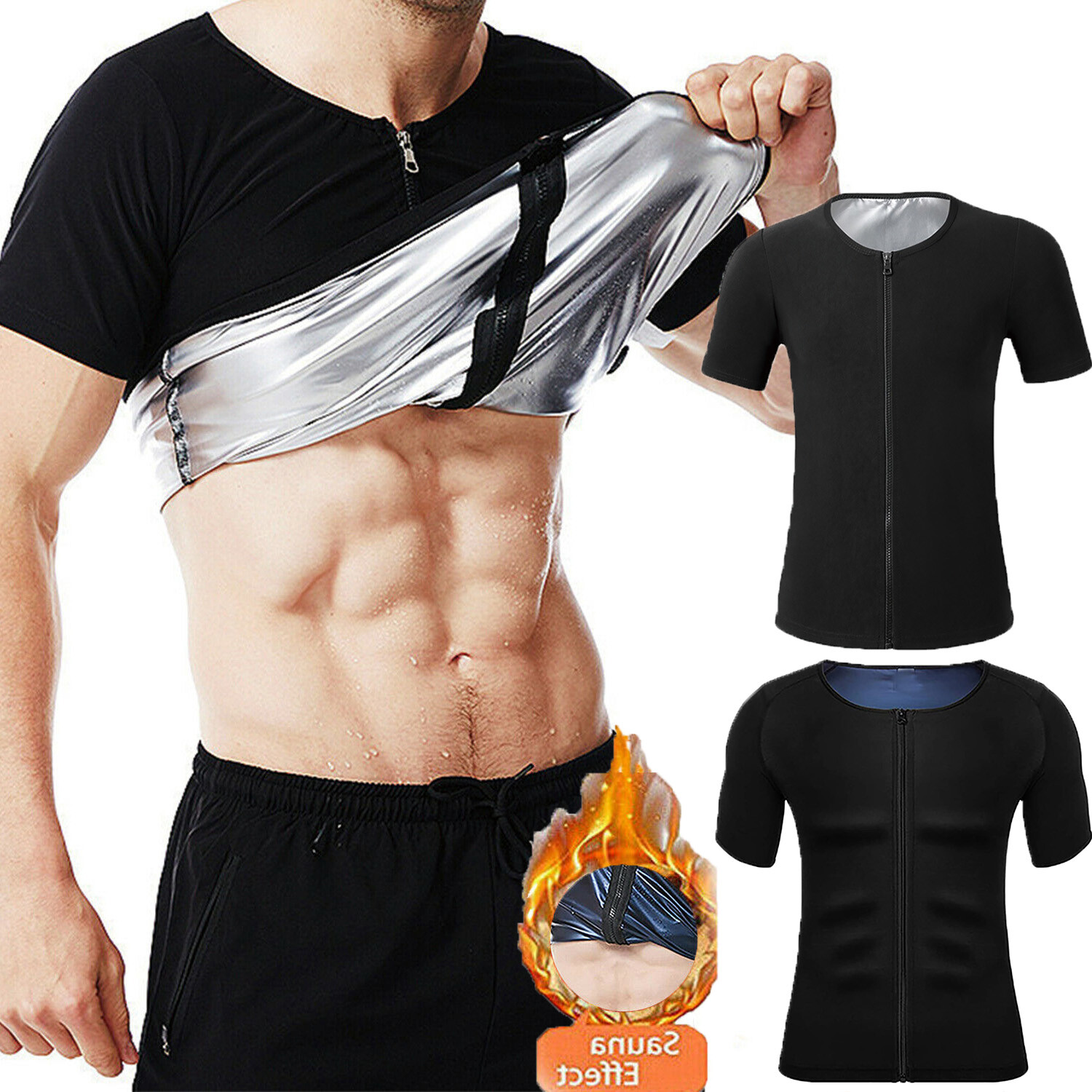 Men’s Sauna Sweat Suit Compression Heat Trapping Shirt Weight Loss Exercise Top