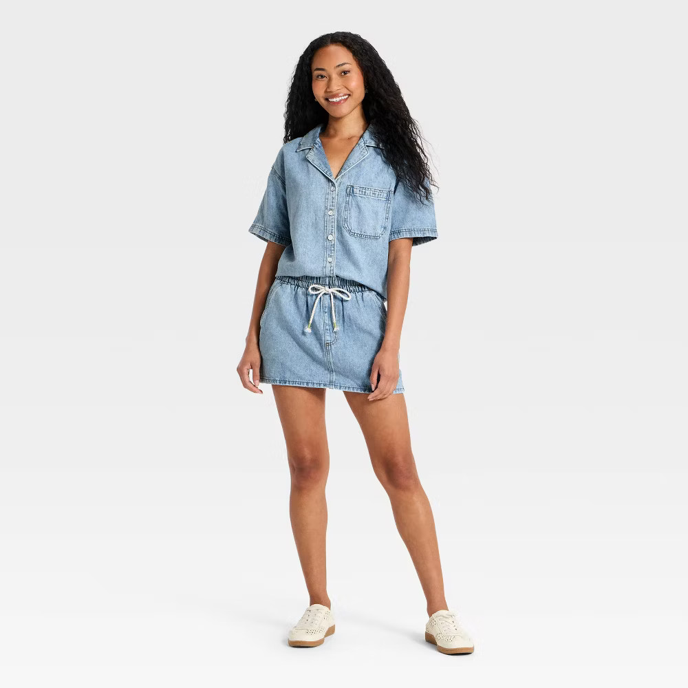 Women Mini Denim Beach Skirt – Universal Thread Light Wash S