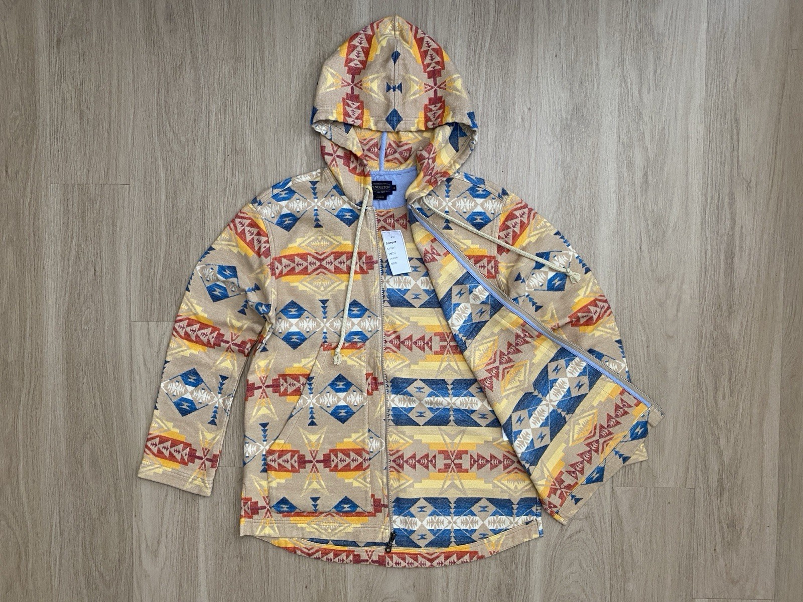 NWT Pendleton Oversized Doublesoft Hoodie Womens XS Beige Geometric Print SAMPLE