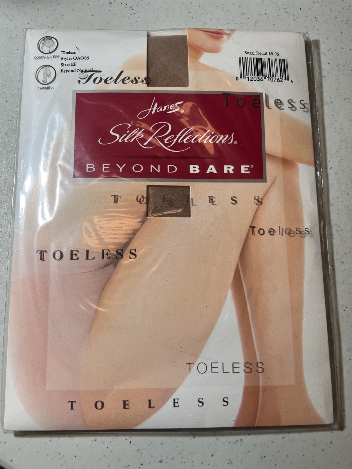 Hanes Silk Reflections Beyond Bare Toeless Beyond Natural Pantyhose Size EF(Y12)